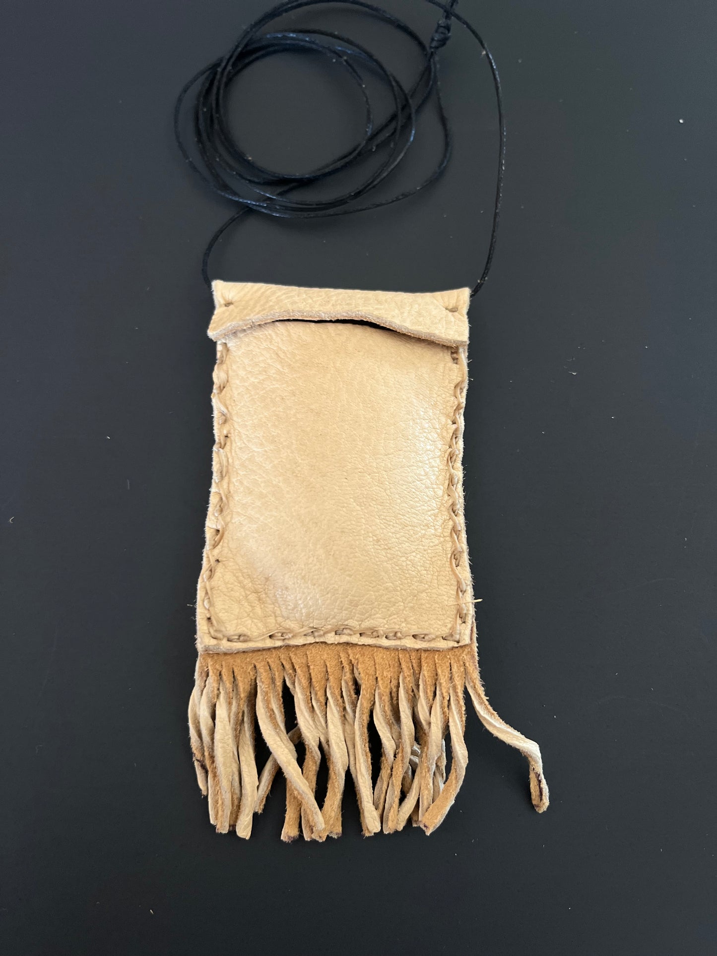 Elk Hide Talisman Fringe Corded Crossbody Pouches