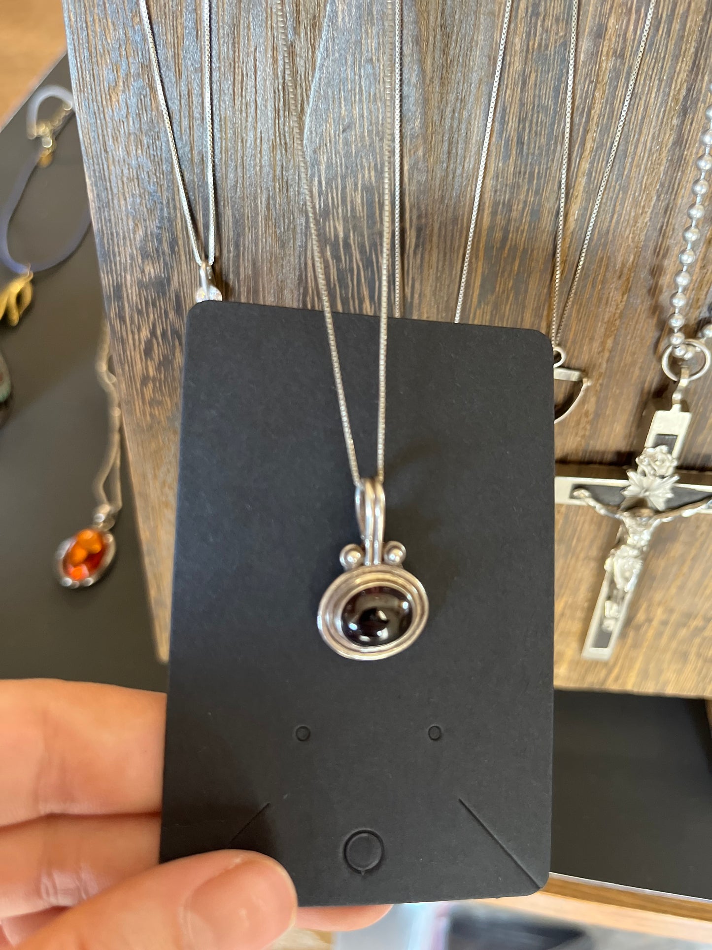 Sterling Silver Pendant with Deep Red Stone