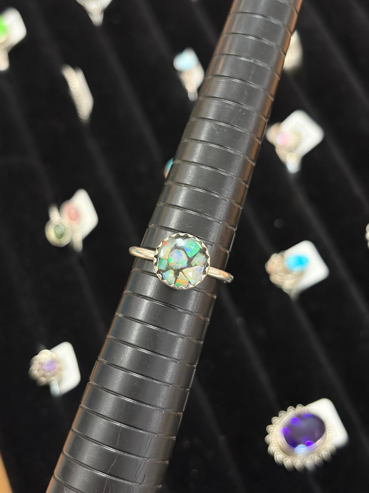 Australian Opal Mosaic Sterling Silver Ring