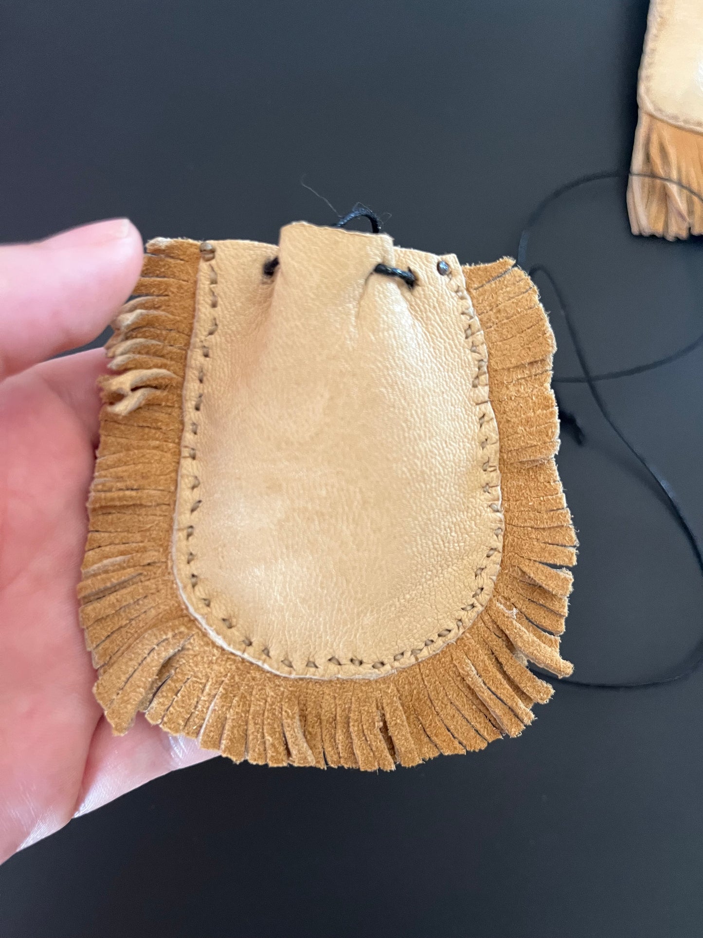 Elk Hide Talisman Fringe Corded Crossbody Pouches