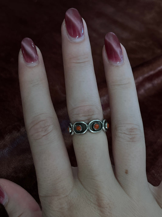 Navajo Coral Sterling Silver Vintage Ring