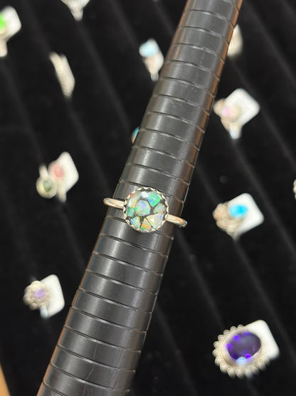 Australian Opal Mosaic Sterling Silver Ring