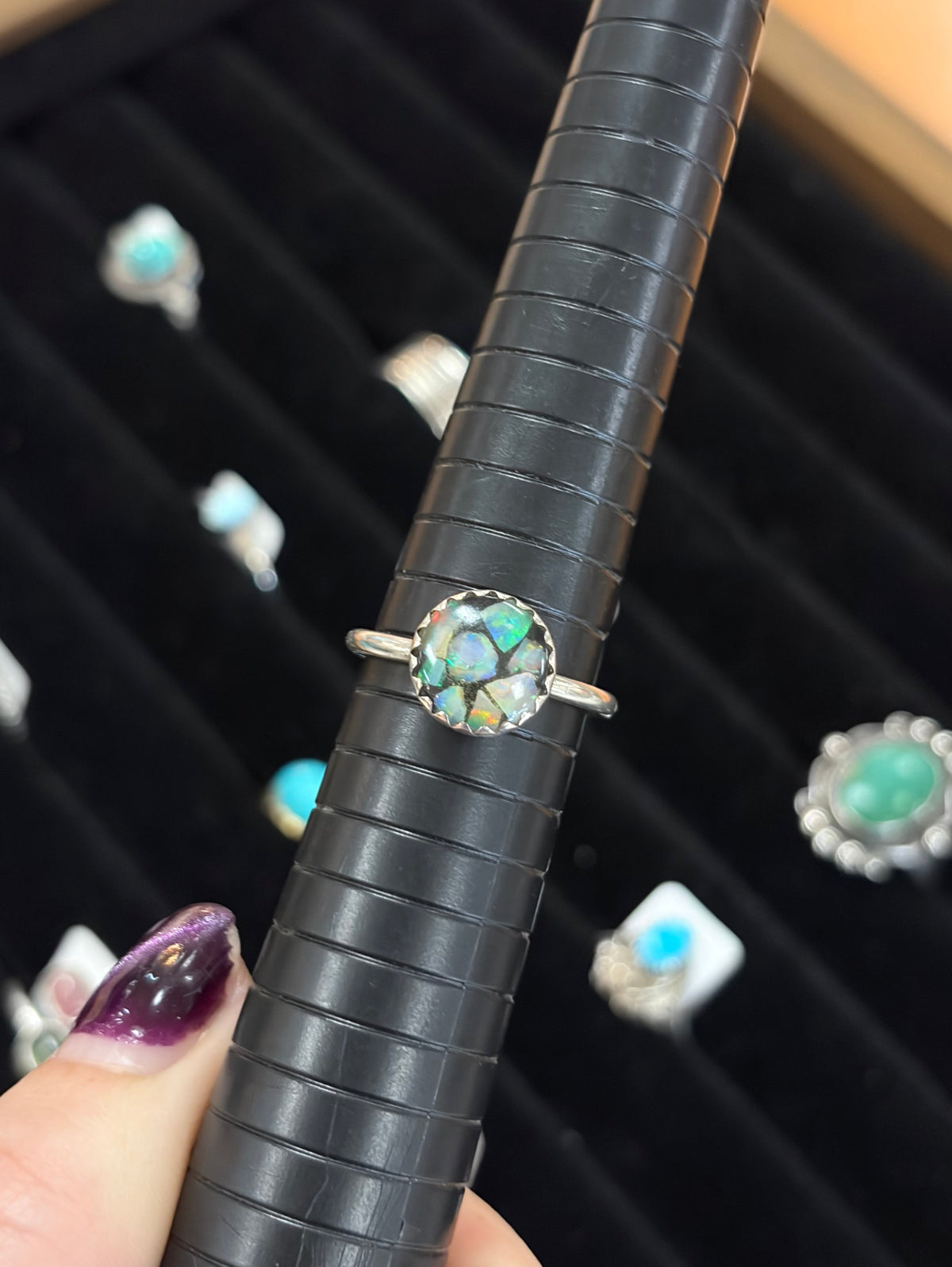 Australian Opal Mosaic Sterling Silver Ring