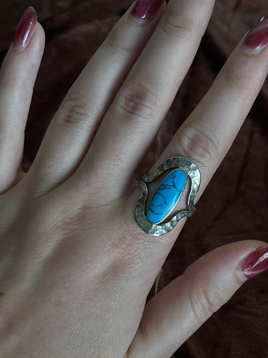 Turquoise Sterling Silver Hammered Ring
