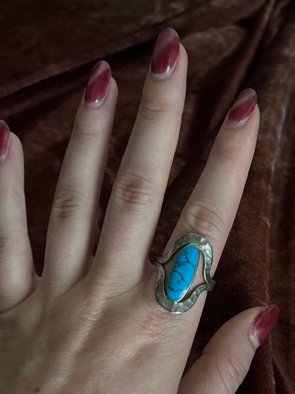 Turquoise Sterling Silver Hammered Ring