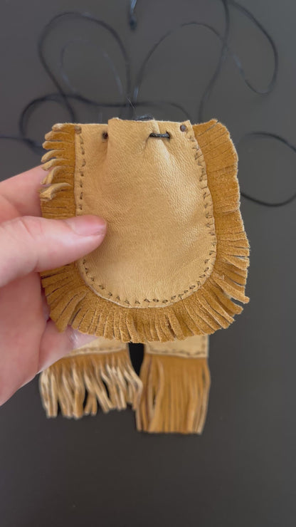 Elk Hide Talisman Fringe Corded Crossbody Pouches